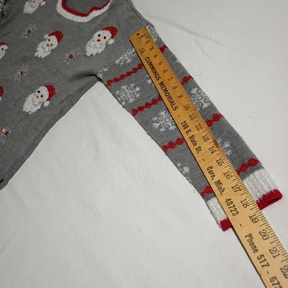 Christmas Sweater Women's L 3D Santas Sequins Faux Fur High-Low Oversized Tunic - Picture 8 of 12